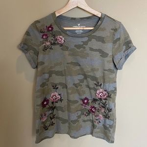 Floral Embroidered Camo Tee